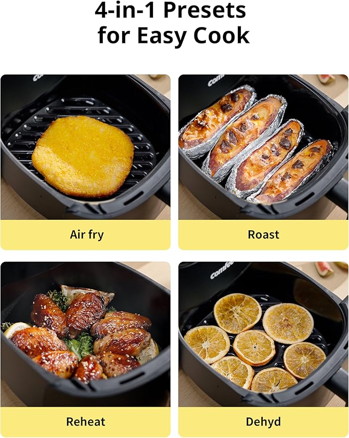 COMFEE' 2.2 Quart Compact Digital Air Fryer with Touch Screen, 360-Degrees Hot Air Circulation, Ceramic Basket, and 4 Cooking Presets