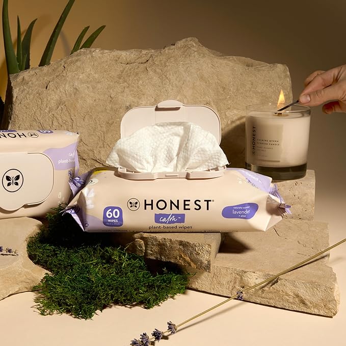The Honest Company Calm and Cleanse Naturally Scented Wipes Cleansing Multi-Tasking 99% Water Plant Based Hypoallergenic Lavender 60 Count