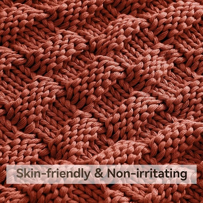 Knitted Weighted Blanket Adult, No Beads Heavy Blanket 60” x 80'' 12lbs, Breathable Chunky Knit Blanket, Cooling Weighted Blanket for Hot Sleepers, Christmas Home Decor (Orange)