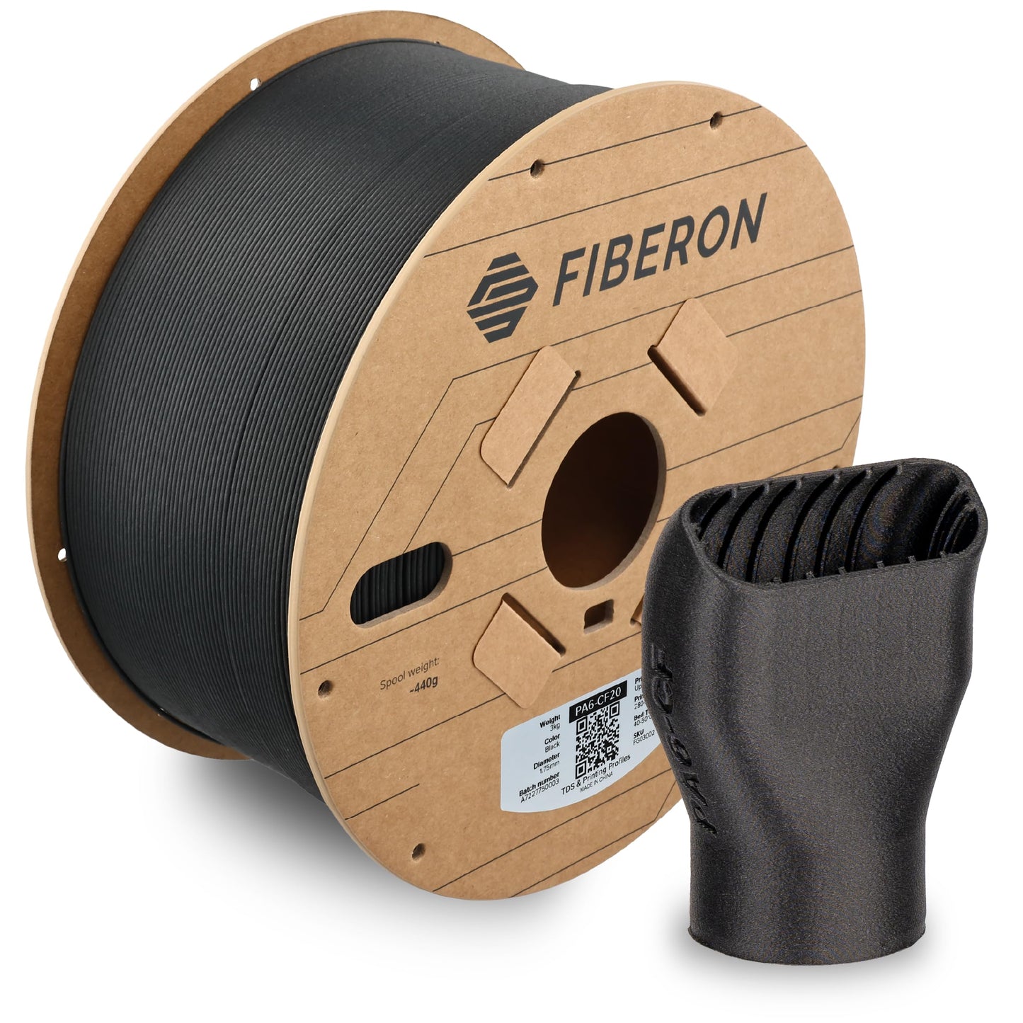 Polymaker Fiberon PA6-CF Carbon Fiber Nylon Filament 1.75mm Black 3kg, Fiberon PA6-CF Nylon Warp Free 1.75mm 3D Printing Filamen