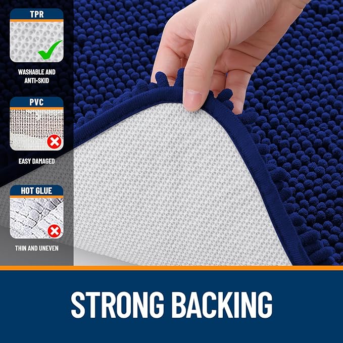 OLANLY Bathroom Rugs 70x46, Extra Soft Absorbent Chenille Bath Rugs, Rubber Backing Quick Dry, Machine Washable Bath Mats for Bathroom Floor, Tub and Shower, Home Decor Accessories, Navy