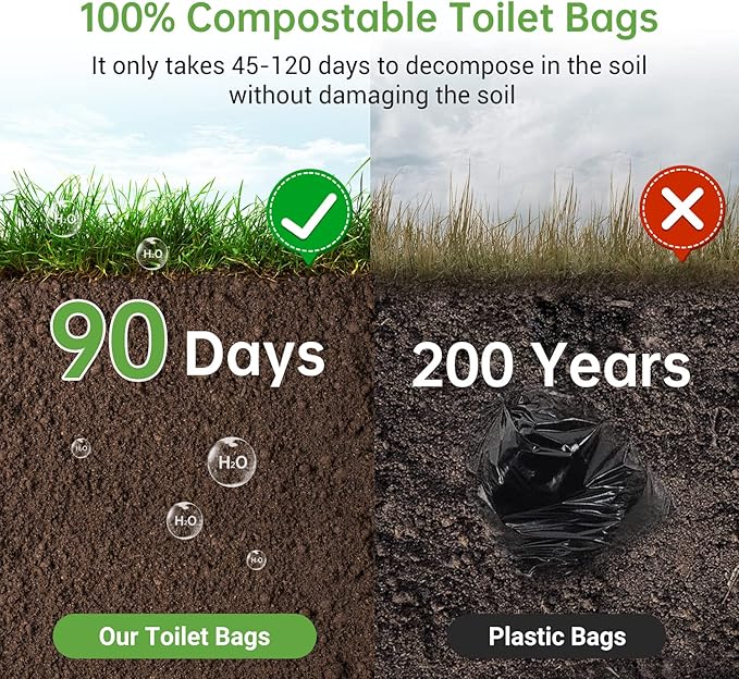 Portable Toilet Replacement Bags, 25 Count 8 Gallon 1.5 Mil Super Thickened Compostable Trash Bags, 30 Liter Camping Toilet Bags for Travel Outdoors, Boating, Emergency Toilet Bag for Car