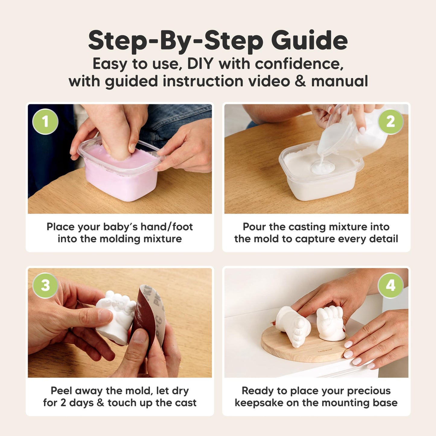 KeaBabies Baby Casting Kit Hands and Feet Mold - 3D Newborn Hand Casting Kit & Stylish Wood Base, Easy DIY Infant Foot Molds 0-9 Months, First Christmas & Baby Keepsake Shower Gifts (Round, Ash Wood)