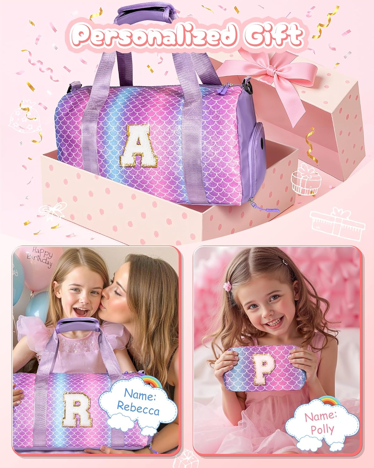 Easter Gifts for Teens Girls-Girl Gym Bag with Shoe Compartment, Kid Personalized Weekender Overnight Bags, Initial Travel Tote with Makeup Pouch, Gift for 3 4 5 6 7 Year Old Kids (Letter T)