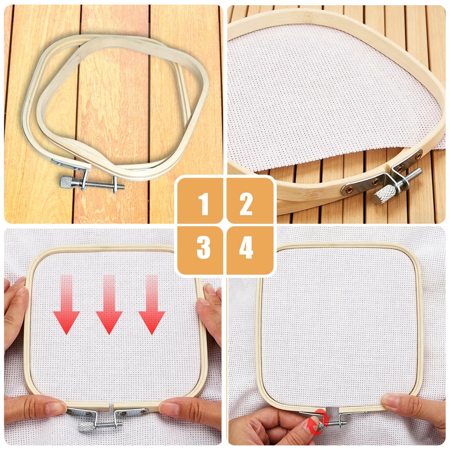 Yorwex 3 Pieces 3 Sizes Square Embroidery Hoops Adjustable Wooden Circle Cross Stitch Hoop Ring for DIY Embroidery Craft Art Craft Handy Sewing and Christmas Ornaments
