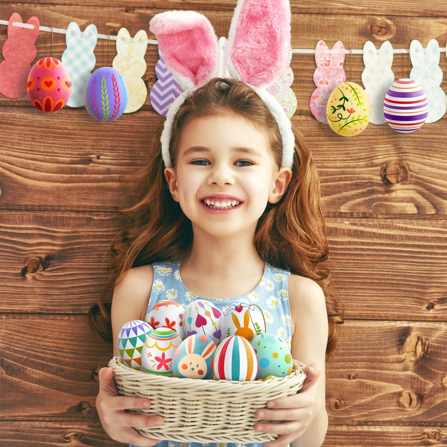 SpringFlower White Easter Eggs Painting Kit-24 Paintable Flocking Eggs with Doodle Kit for DIY Design-Hanging Flocking Eggs with Rope for Easter Decoration,Egg Hunts,Basket Stuffers & Essentials