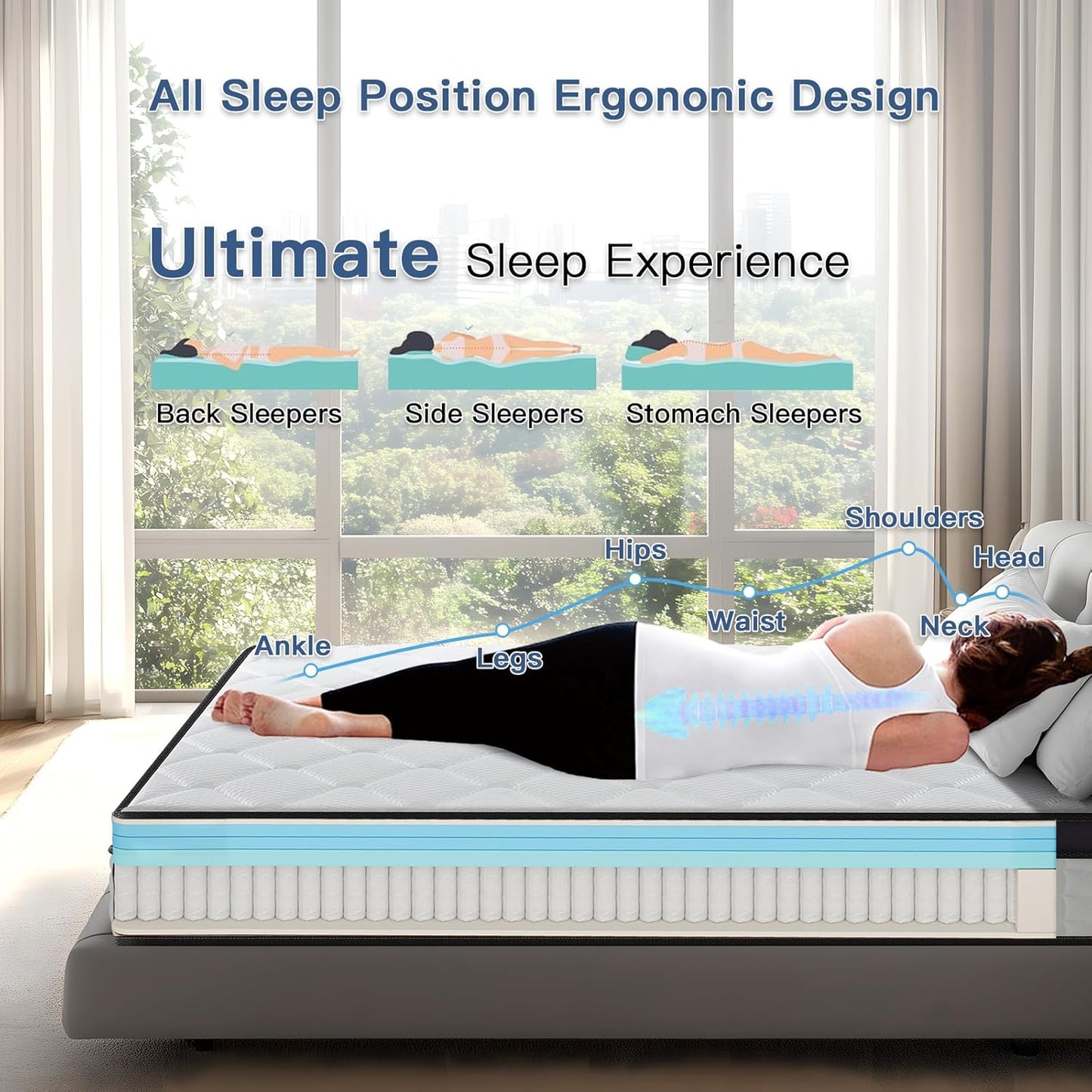 Full Size Mattress, 10 Inch Full Mattress in a Box, Medium Firm, Memory Foam with Individual Pocket Spring for Pressure Relief & Motion Isolation, Strong Edge Support