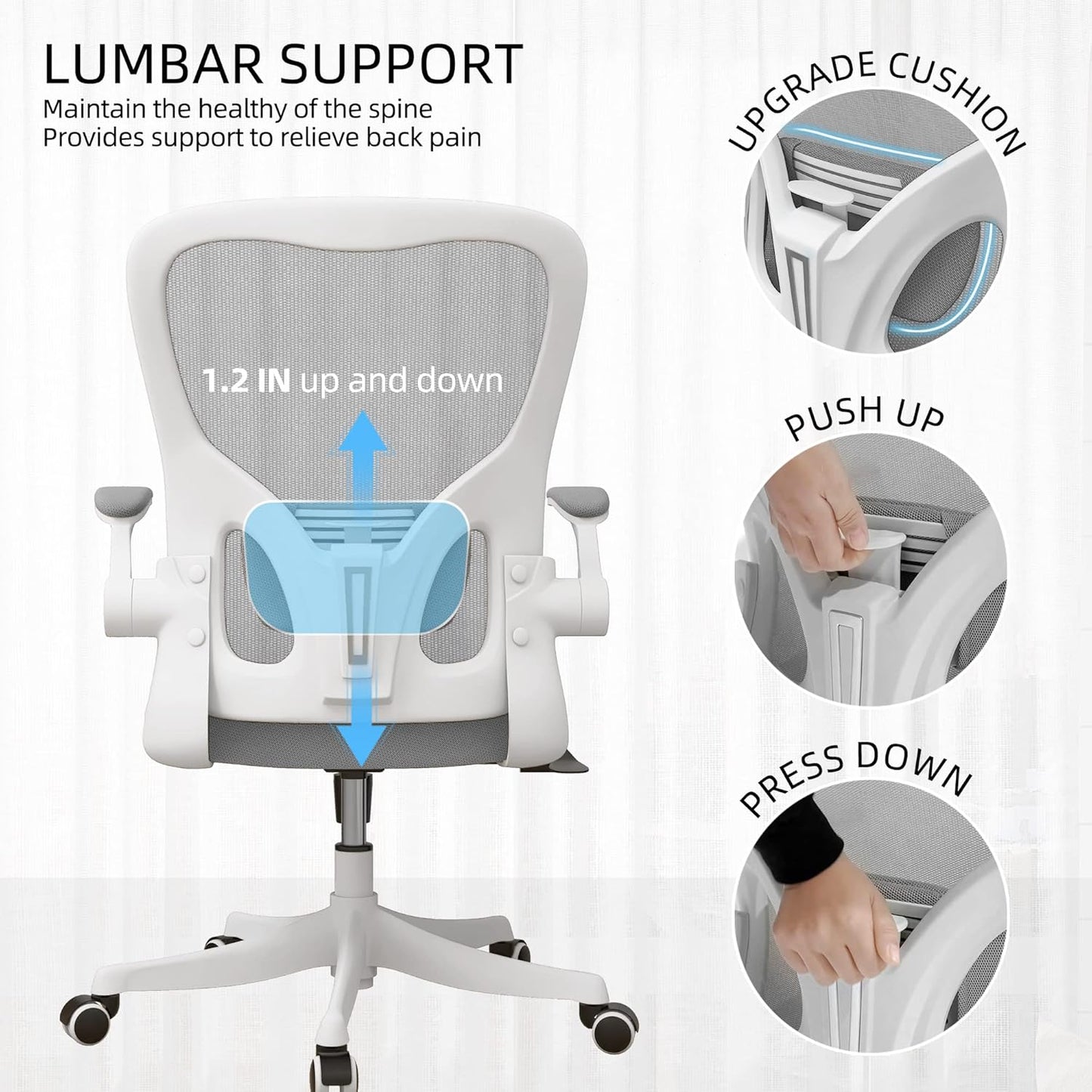 Monhey Office Chair Ergonomic Desk Chair with Lumbar Support&Headrest&Flip-up Arms Height Adjustable Rocking Swivel High Back Computer Chair Warm Taupe Mesh Study Chair (01White+Gray)