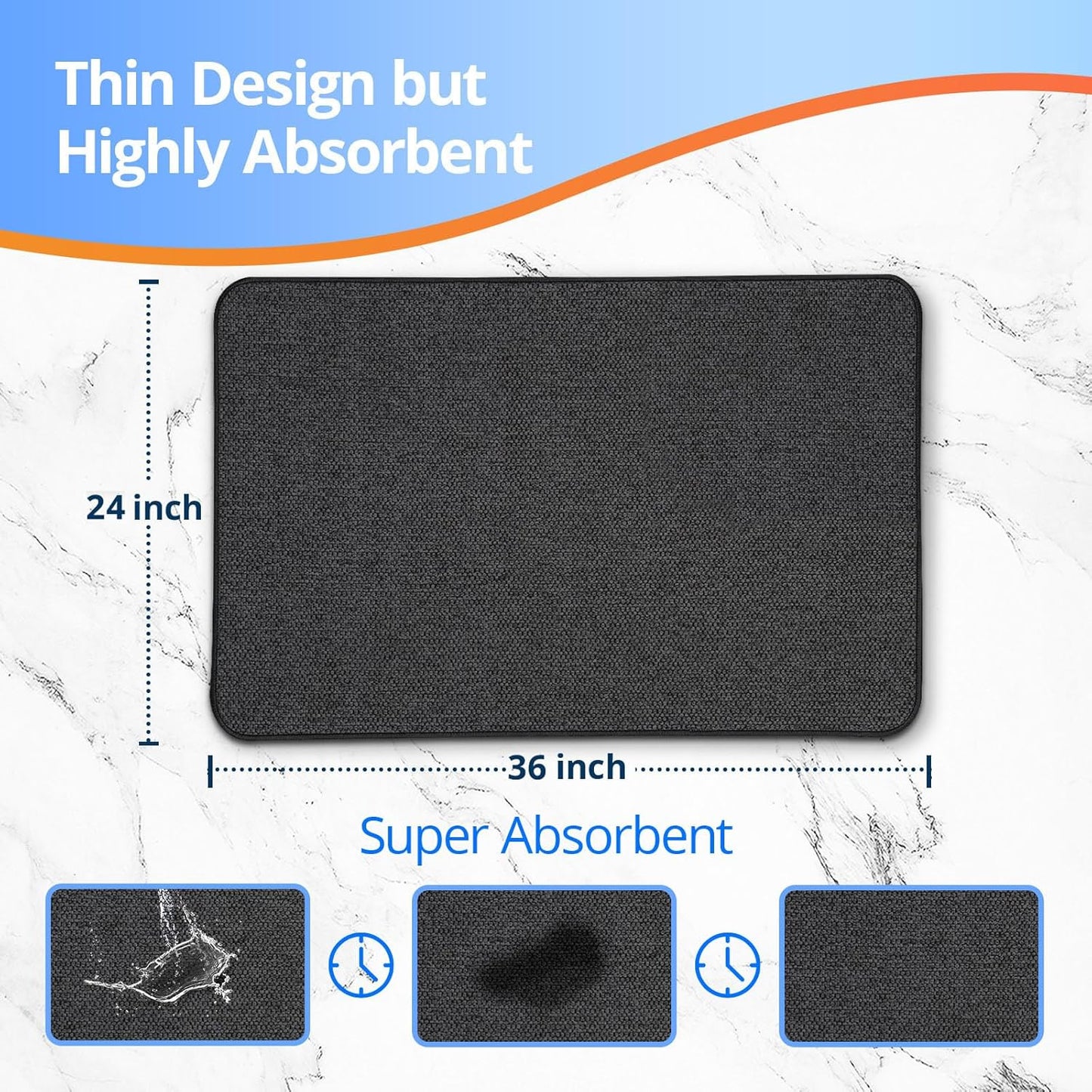 Upgraded Bathroom Rugs 24x36Inch, Thin Bath Mat with Rubber Backing Non-Slip, Absorbent,Quick Dry Machine Washable, Home Decor Accessories Cozy Cloth Bathroom Mat fit Under Door/Sink/Tub/Shower-Black