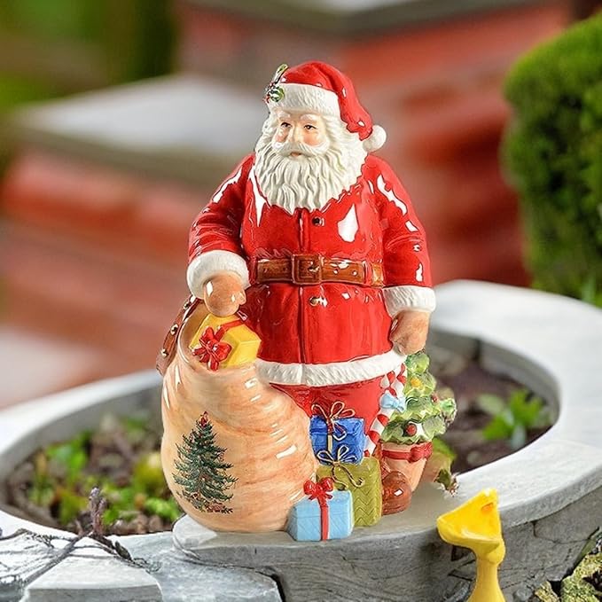 Spode Christmas Tree Santa Cookie Jar - 12" Dolomite Christmas Cookie Jar with Lid for Treats - Santa Candy Jar for Kitchen Counter, Festive Kitchen Decor, Seasonal Cookie Container, Holiday Gift