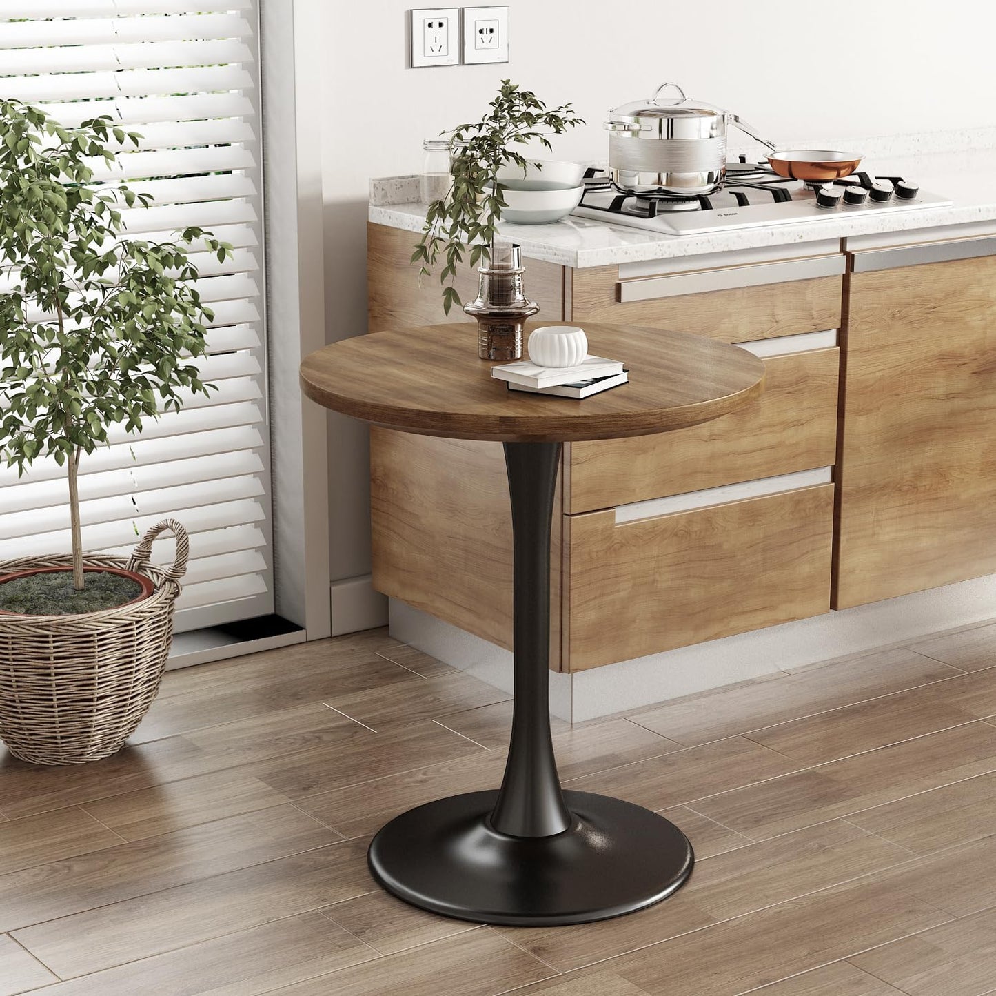 Round Table Modern Dining Table Tulip Round Kitchen Table Mid Century Wooden Coffee Table for Living Room 24 inch