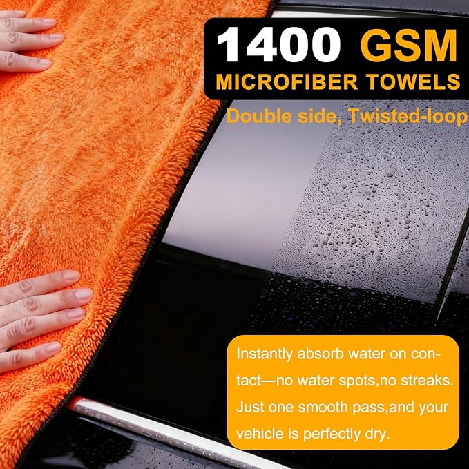 2 Pack Dual-Size Car Drying Towel, Microfiber Towels for Cars, Dual Sided Quick Dry Towel, Drying Towels Car Detailing for Cars, Trucks, SUV [Orange/Gray] (36”x24”Orange/Gray)