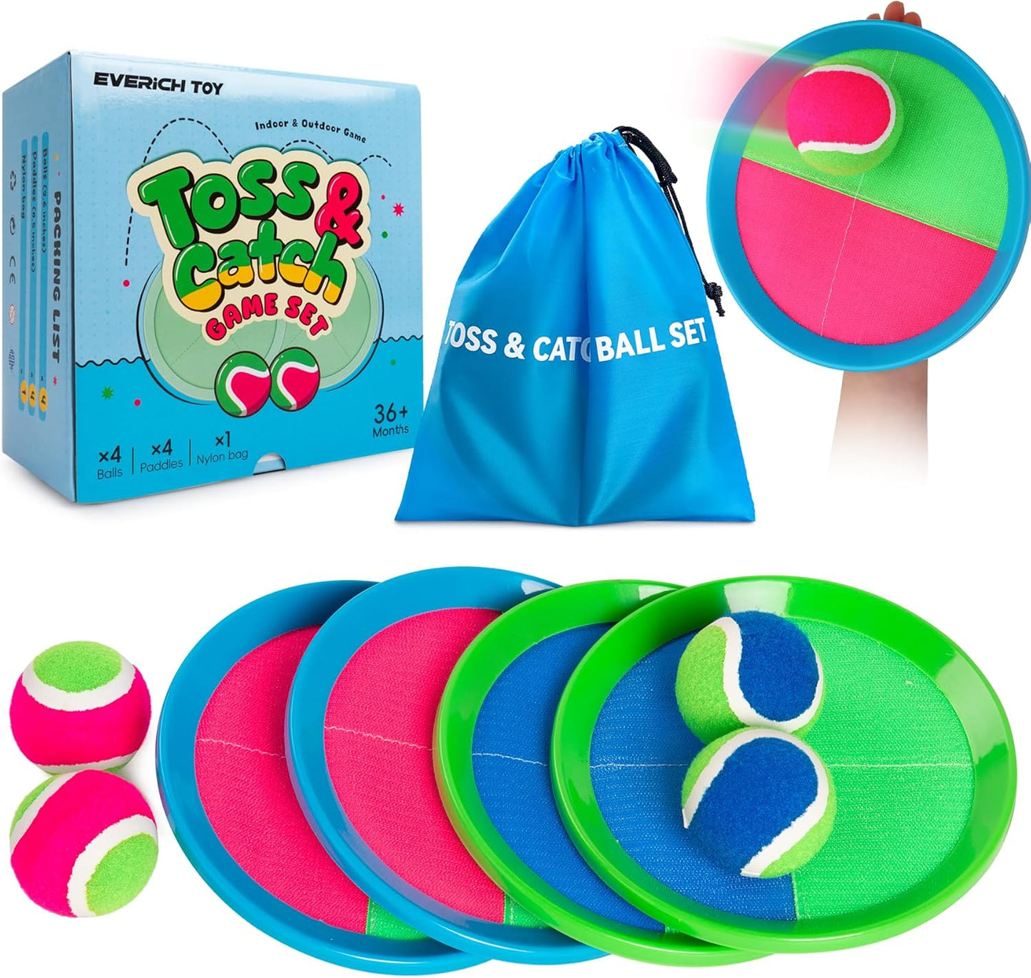 EVERICH Upgraded Toss and Catch Ball Game Set, Outdoor Games for Kids Toys, Stocking Stuffers for Family Games, Beach Pool Yard Outside Toys for Boys Girls 3 4 5 6 7 8-12 Years Old