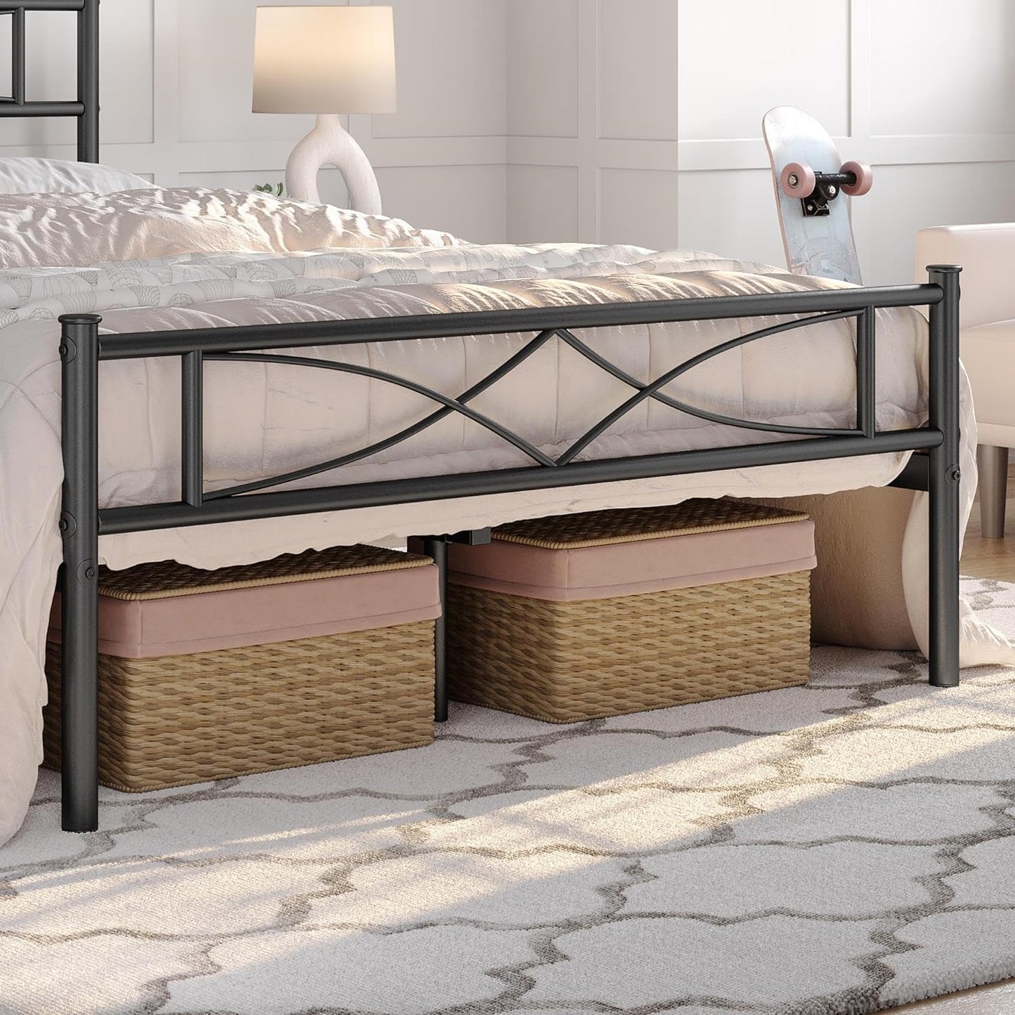 Yaheetech Metal Queen Platform Bed Frames Mattress Foundation with Storage/Curved Design Headboard/NO Box Spring Needed/Heavy-Duty Support/Easy Assembly, Queen, Black