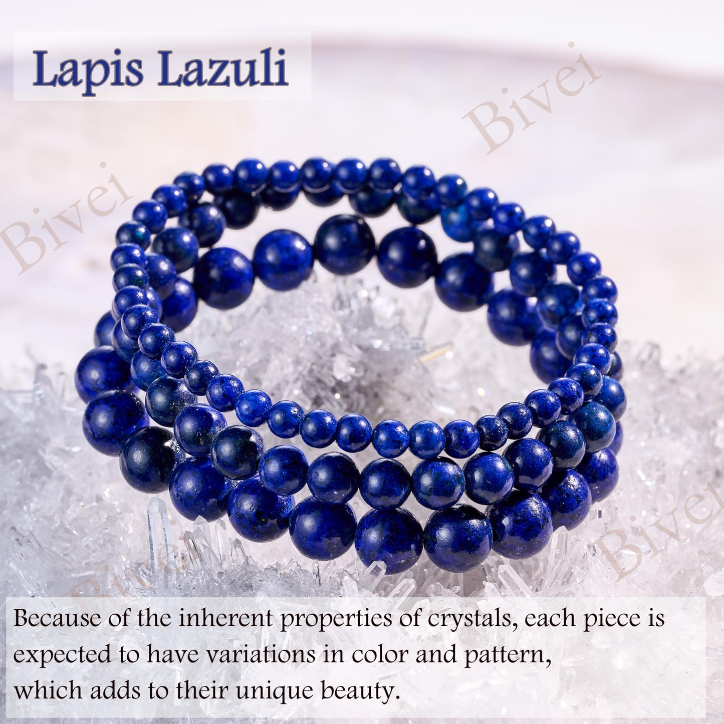 Bivei Lapis Lazuli - Wisdom - 4mm Beaded Bracelets for Women Handmade Semi Precious Natural Stone Stretch Elastic Jewelry Yoga Protection Gifts