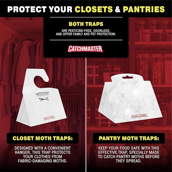 Catchmaster Clothes Moth Traps with Premium PheroGuard Technology – XL Hardwood Patterned, Extra-Strength Glue – Odorless, Traps & Eliminates Moths – Protects Clothes, Closets and Wardrobes – 6-Pack