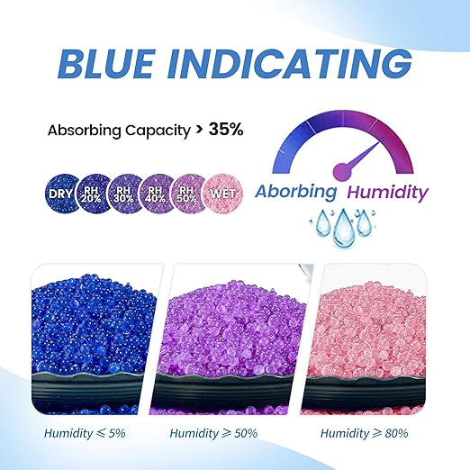 500g Reusable Silica Gel Desiccant Packs, Rechargeable Dehumidifier Moisture Absorbers with Color Indicator for Storage, Gun Safes, Suitcases, 3D Printing Filaments, Electronics, Car [2 Pack]