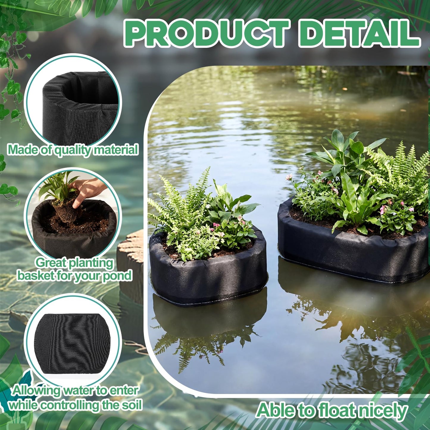 RimCereal 2 Pcs Floating Pond Planter Woven Fabric Floating Planters for Ponds Hydroponics Ponds Water Features and Decorations (Oval,9 Inches/ 5.5 Inches)