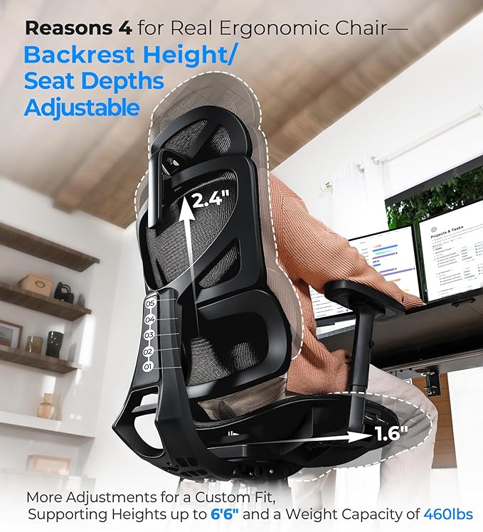 Ergonomic Office Chair - Big & Tall 6'6" Mesh Chair with Dynamic Lumbar Support, 4-in-1 Quick Adjust, 350lbs Capacity - BIFMA Certified Computer Chair for Home Office