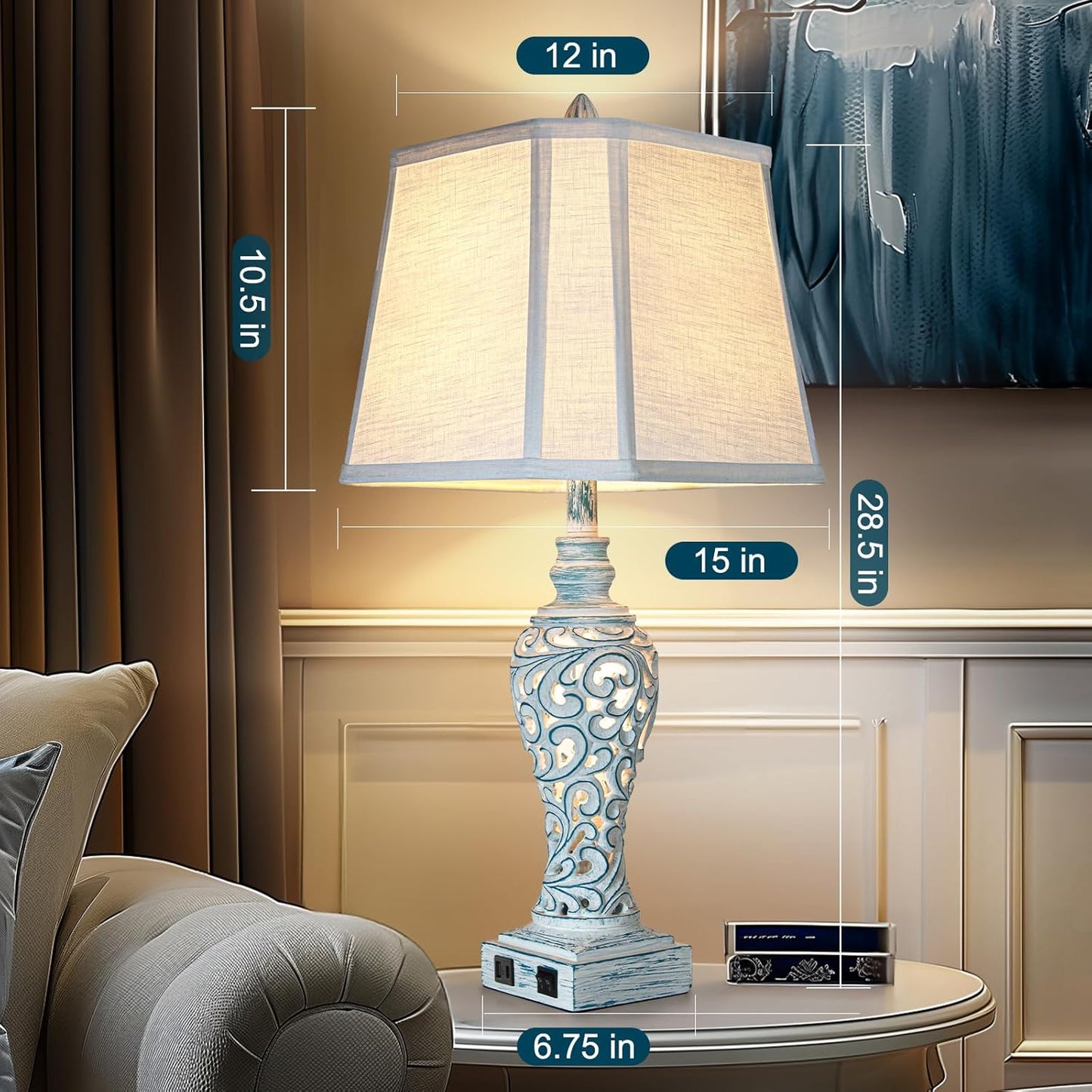 Table Lamp Bedside Lamps Set of 2, 28.5'' Luxsight Farmhouse Table Lamps for Bedroom, Lamps for Nightstands with Night Lights, with USB C+A Ports, Rustic Lamp for Living Room, Bulb Included