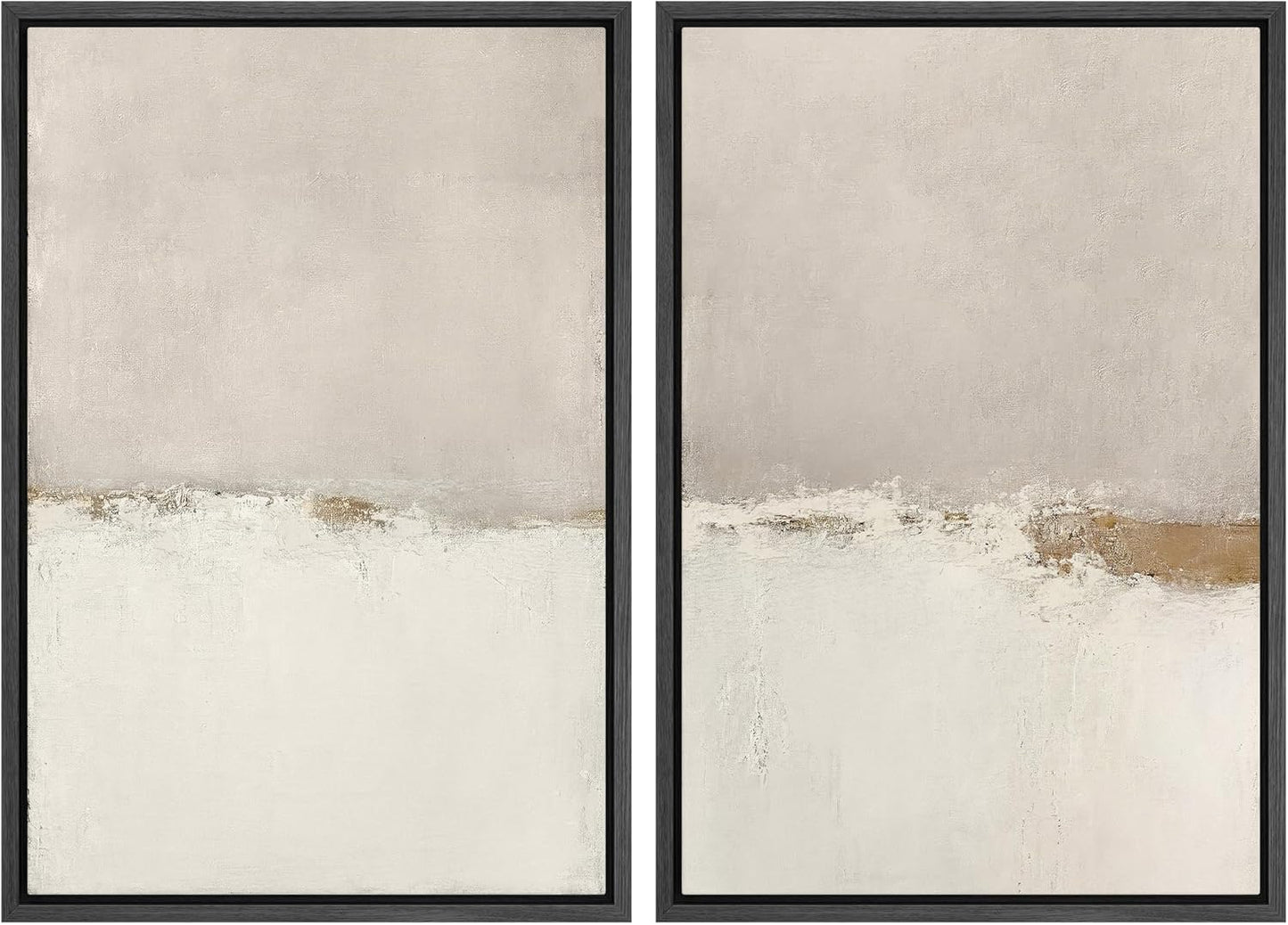 SIGNWIN Framed Canvas Print Wall Art Beige Gray Paint Strokes Abstract Grunge Landscape Prints Modern Art Minimalist Neutral Decor for Living Room, Bedroom, Office - 24"x36"x2 Black