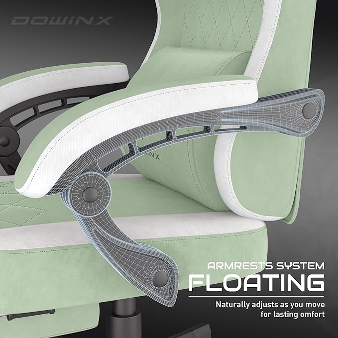 Dowinx Fabric Gaming Chair, Computer Office Chair with Pocket Spring Cushions and Lumbar Support, Ergonomic Massage Gaming Chairs with Footrest for Big and Tall, Green