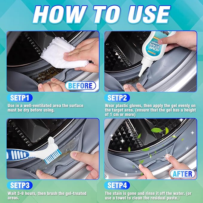 Mold Stain Cleaner Gel, All-Purpose Gel for Home Use on Washing Machine Gasket, Bathroom Grout, Sink, Shower, Caulk, and Front Loader Seal (1, 5.82 Fl oz)