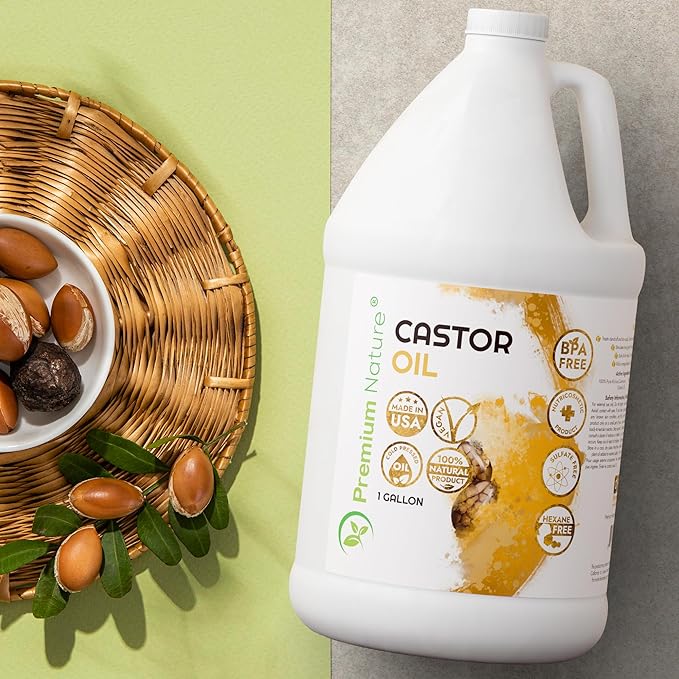 Castor Oil Pure Carrier Oil - Cold Pressed Castor Oil for Essential Oils Mixing Natural Skin Moisturizer Body & Face, Eyelash Caster Oil, Eyelashes Eyebrows Lash & Hair Growth Serum 1 Gallon