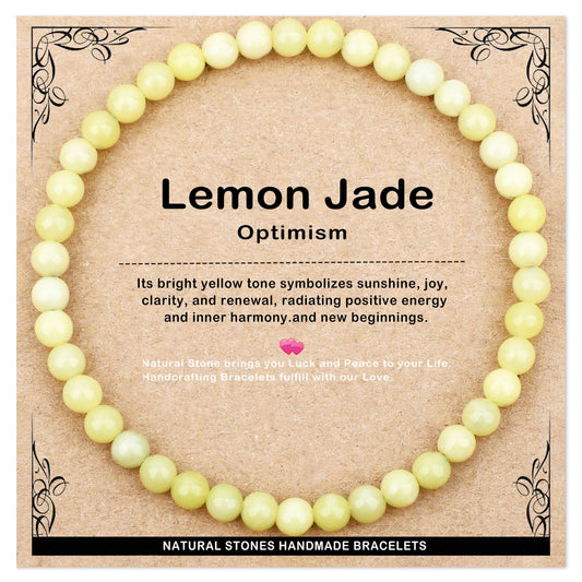 AD Beads 4mm Handmade Lemon Jade Elastic Bracelet – Natural Gemstone for optimism – Meditation, Yoga, Healing and Energy Gift for Men Women