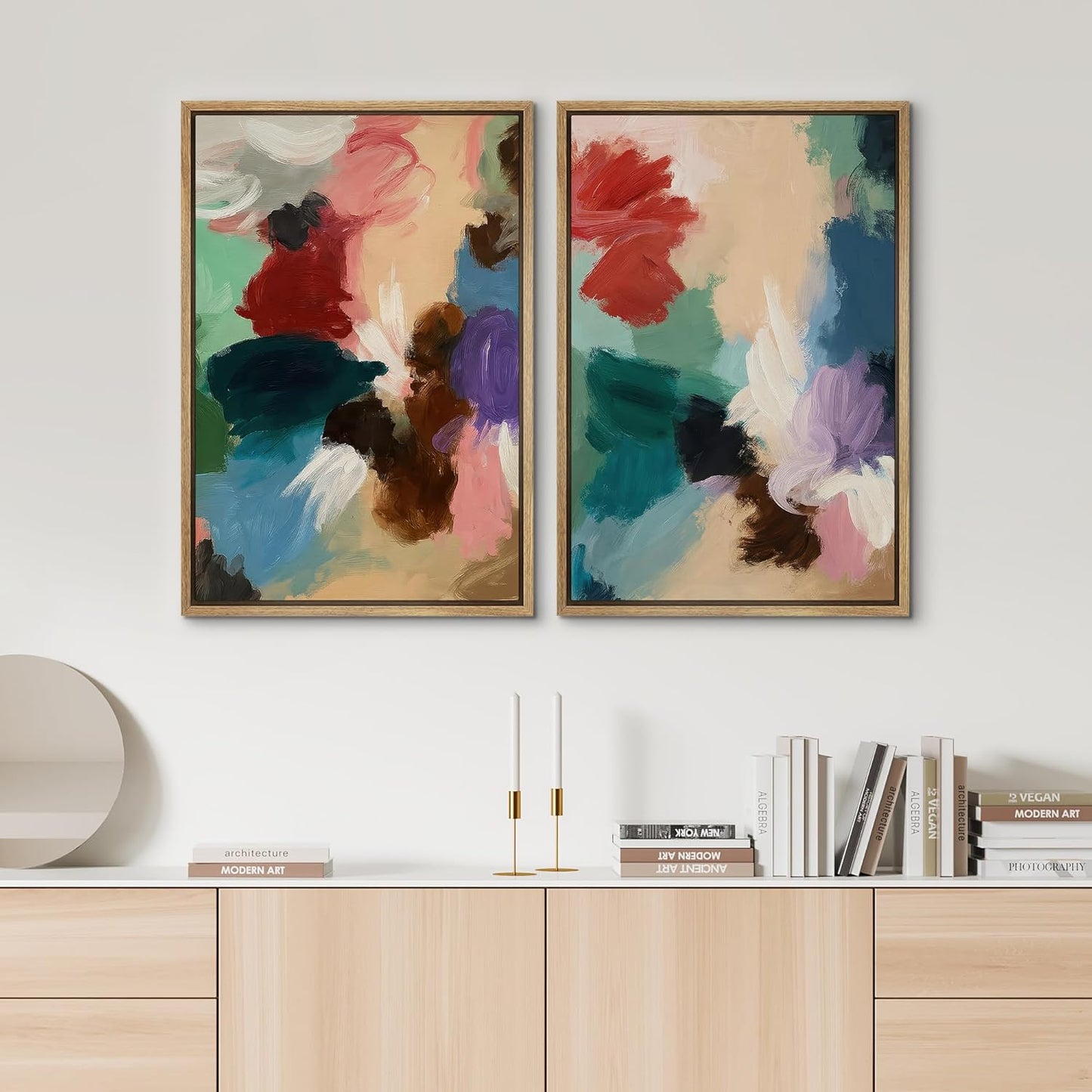 SIGNWIN Framed Wall Art Print Set Colorful Abstract Brushstroke Vibrant Illustrations Modern Art Rustic Relax/Calm Multicolor for Living Room, Bedroom, Office - 16"x24"x2 NATURAL