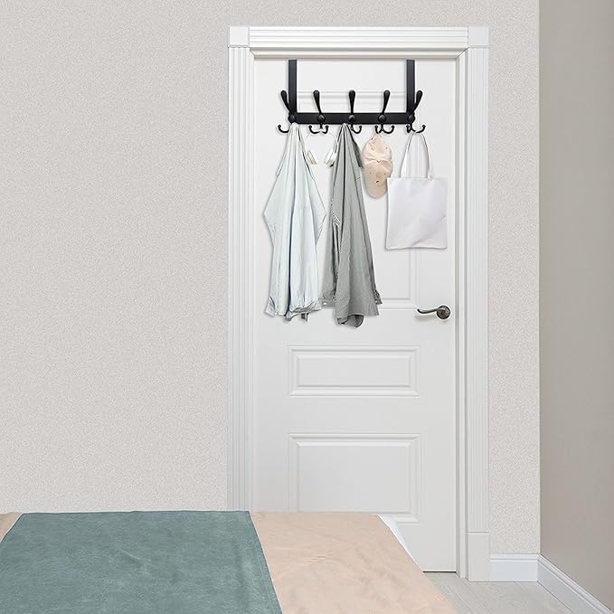 WEBI Over The Door Hooks,Door Hanger,Over The Door Towel Rack with 5 Triple Hooks for Hanging,Over Door Coat Rack Towel Hanger for Towels,Clothes,Bathroom,Black,2 Packs