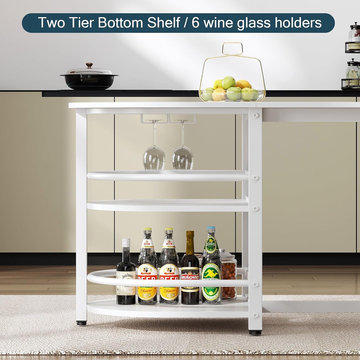 soges Dining Table for 4-6 Person, 71 inch Long Kitchen Dining Table for Living Room and Dining Room, Dinner Table with Storage Shelf & Cup Holder, Metal Legs(Only Table), White