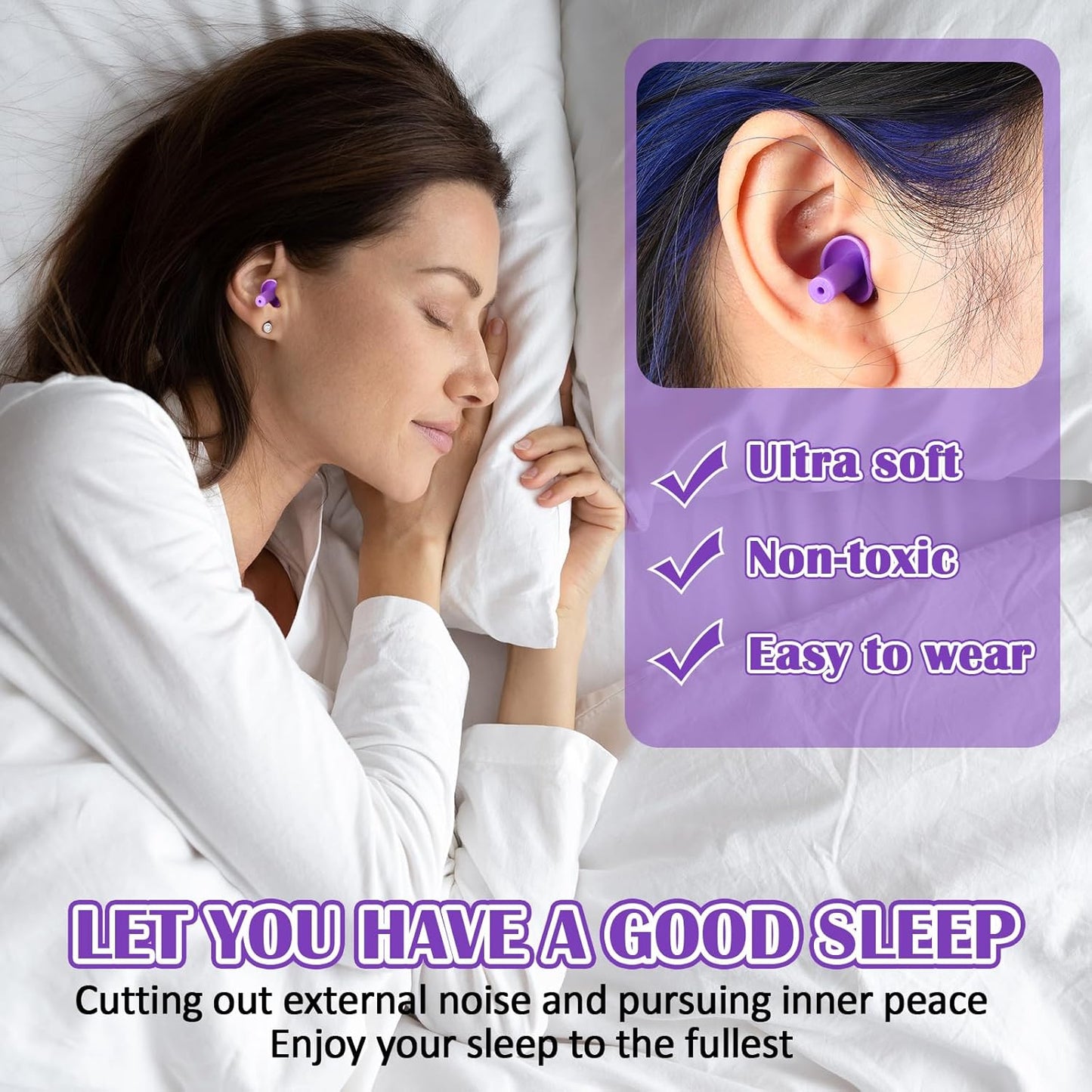 TrelaCo 100 Pairs Ear Plugs Bulk, NRR 29dB Reusable Silicone Ear Plugs with Plastic Cases Soft Foam for Sleeping Noise Cancelling for Concerts Shooting Swimming Noise Reduction(Purple)