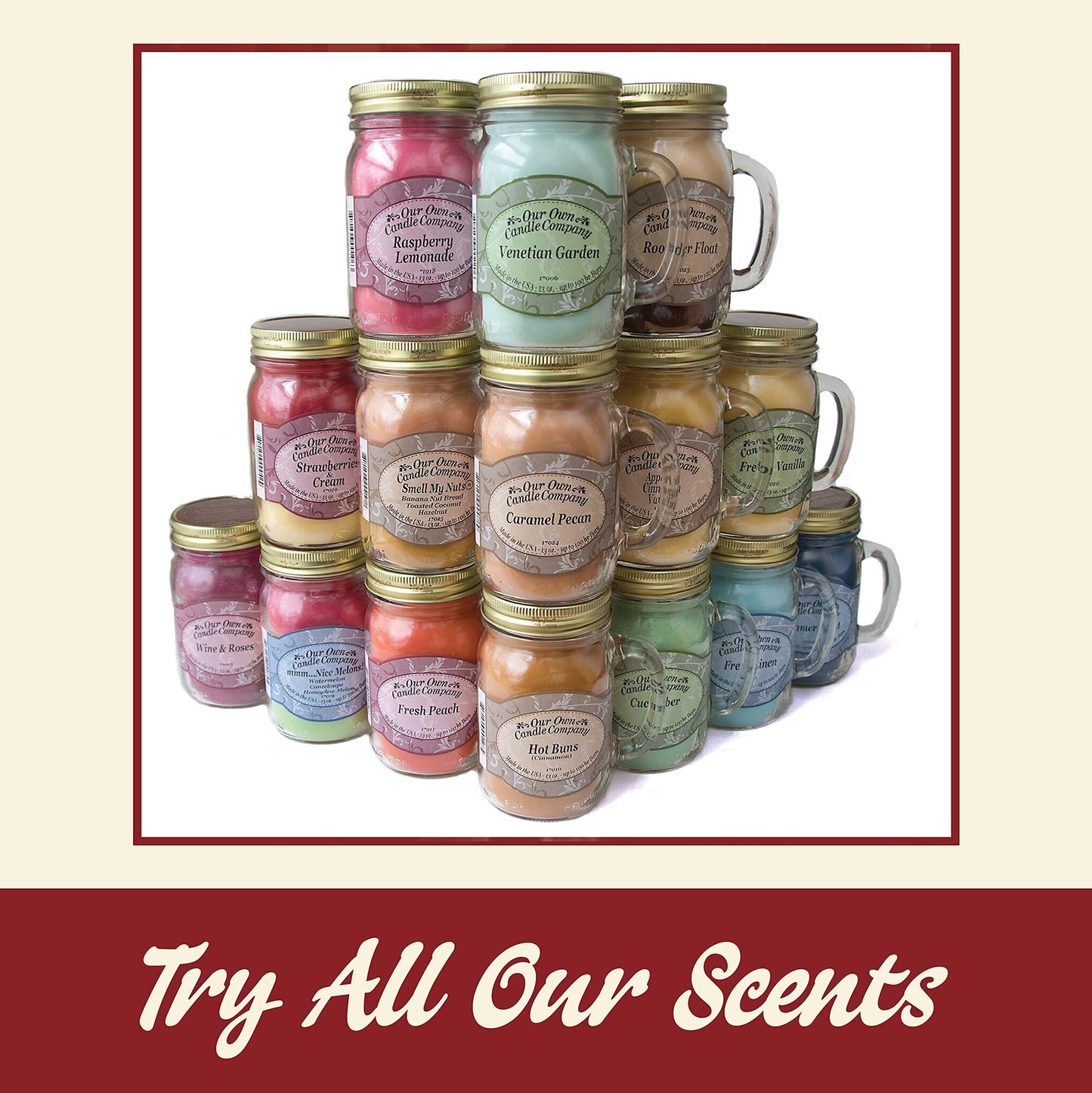 Balsam Pine Scented Mason Jar Candle – 13 oz, Long Lasting 100 Hour Burn, Soy Blend with Lead-Free Wick – Our Own Candle Company