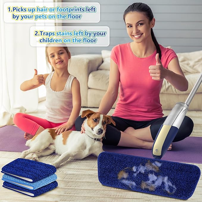 Spray Mops for Hardwood Floor Cleaning - MEXERRIS Wet Mops Dry Dust Mop with 3 Washable Mopping Pads- Flat Mop with Sprayer Home Commercial Use for Wood Laminate Tile Vinyl Cement Concrete