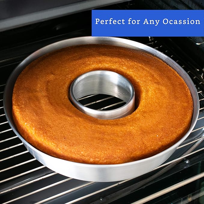 Aluminum Ring Cake Pan (9.5 in) - Ring Mold Pan - Fluted Tube Pans for Baking Pound Cake - Flan Molds for Baking - Molde para Flan - Molde para Chocoflan - Moldes para Pasteles