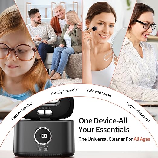 Ultrasonic Jewelry Cleaner, 47kHz Ultrasonic Retainer Cleaner Machine, 600ml Dental Cleaning Pod with 5 Modes, Dual Brush Ports and U-V Lights, Digital Timer for Eyeglasses, Rings, Watch Strap