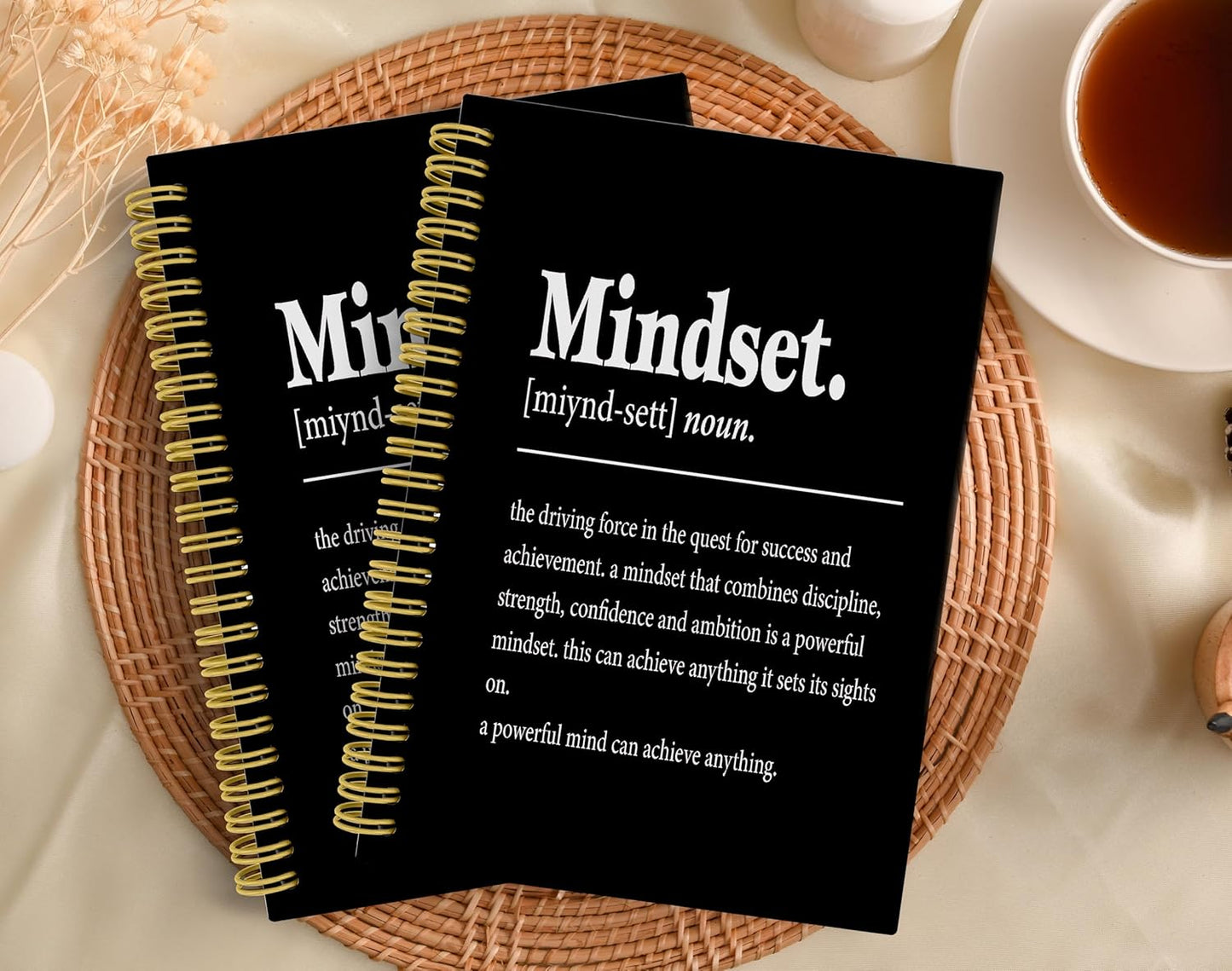 Knibeo Mindset Inspirational Notebooks Journal - Notebooks for School, 5.5×8.3 Inch Inspirational Spiral Bound Notebook with 164 Pages, College School Supplies(Black)