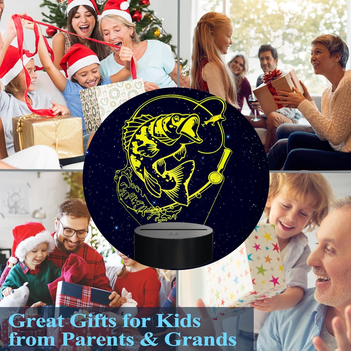 Fish Night Light, Fish 3D Illusion Lamp, Go Fishing Man Gifts with 16 Colors Changing, Timer, 4 Flash Modes and Dimmable, Kids Room Decoration, Xmas Fishing Gifts