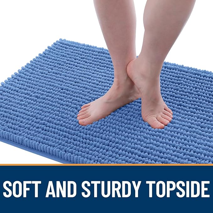 OLANLY Dog Door Mat for Muddy Paws 59x35, Ultra Absorbent Chenille Mud Doormat, Non-Slip Washable and Dirt Trapping Doormat for Indoor Entryway, Quick-Dry Indoor Pet Bed Mats for Dogs, Cornflower Blue