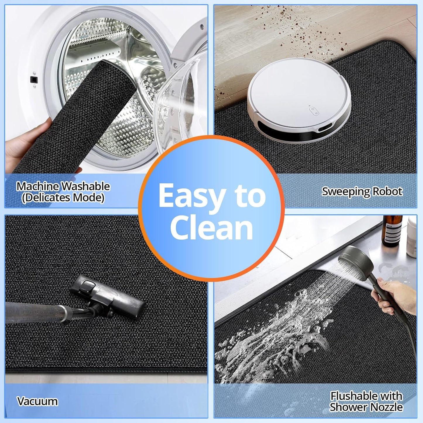 Upgraded Bathroom Rugs 20x24Inch, Thin Bath Mat with Rubber Backing Non-Slip, Absorbent,Quick Dry Machine Washable, Home Decor Accessories Cozy Cloth Bathroom Mat fit Under Door/Sink/Tub/Shower-Black