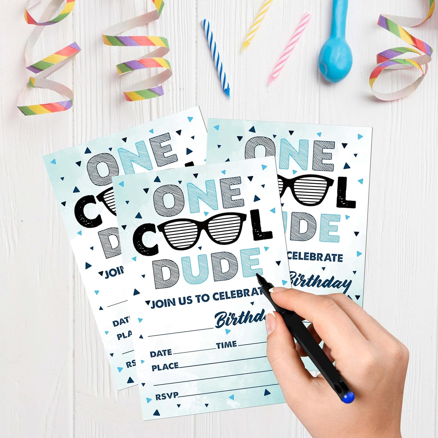 One Cool Dude Birthday Invitations for Boys, 20 Invitation Cards with Envelopes, Sunglasses 1st Invites for Party Decorations Favor Supplies - A19