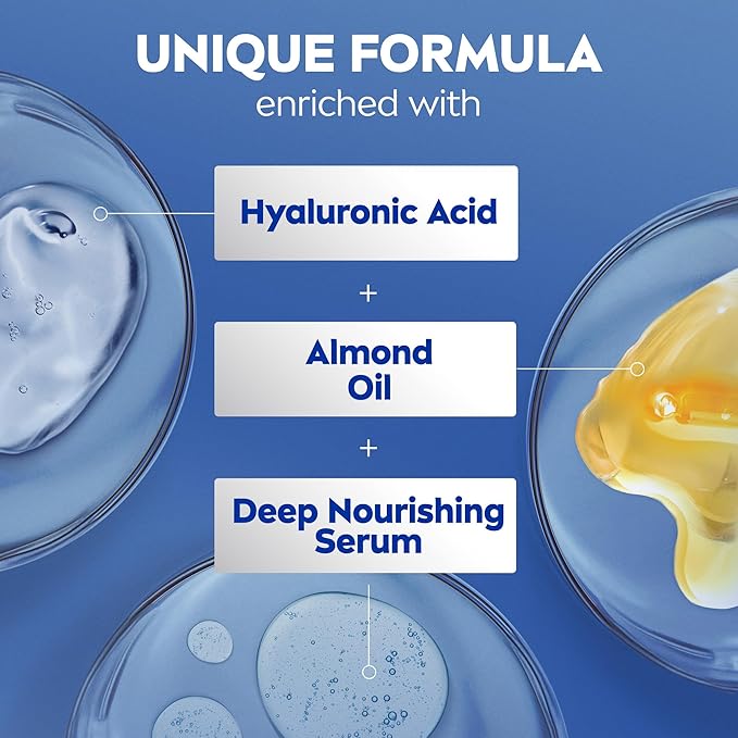 NIVEA Essentially Enriched Body Lotion for Very Dry Skin with Hyaluronic Acid, Almond Oil and Deep Nourishing Serum, 72-Hour Body Moisturizer, Holiday Gifts for Self Care, 16.9 Fl Oz Pump Bottle