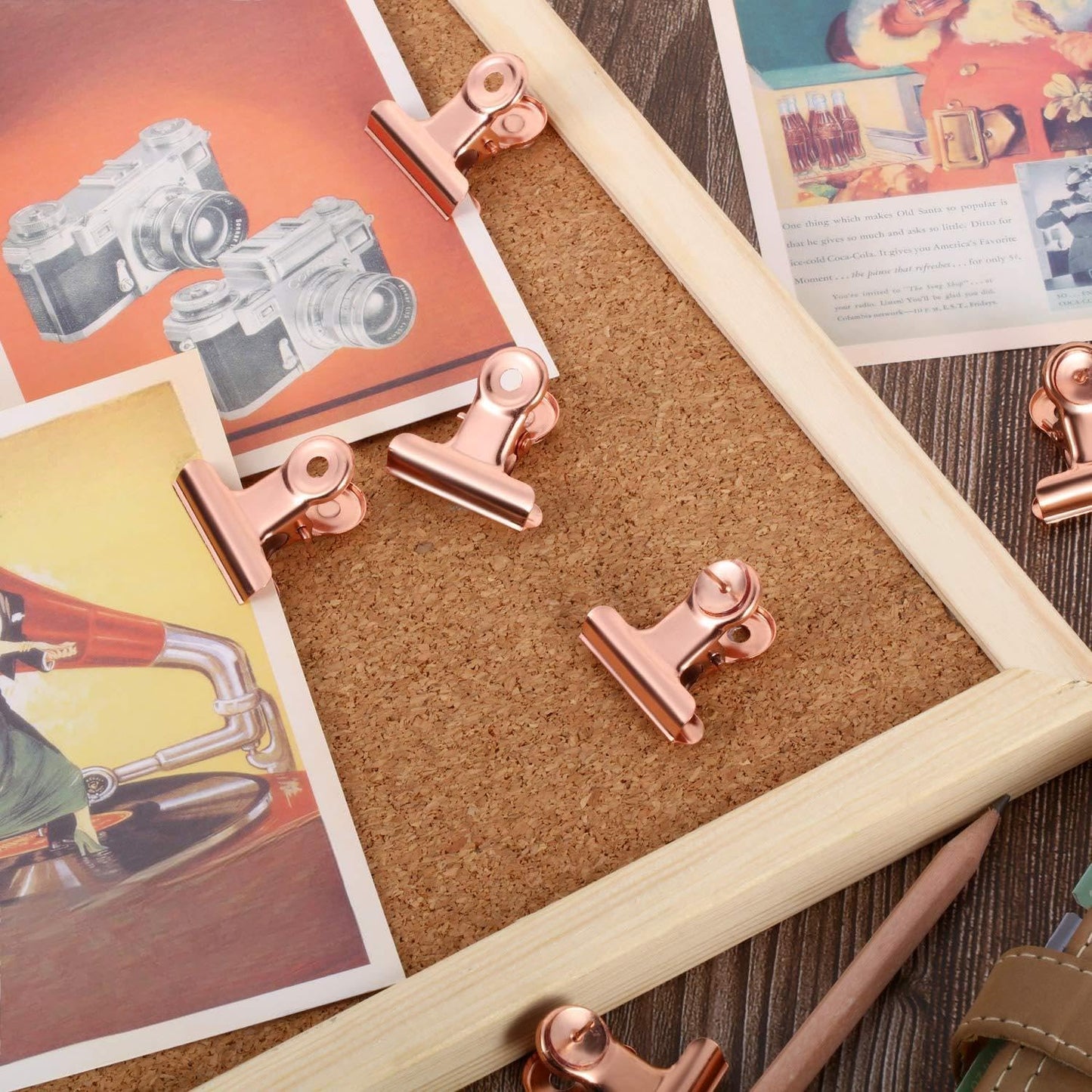 Outus 30 Pieces Push Pins Clips Thumb Tacks with Clips Cork Board Tacks for School Artworks Projects on Cork Photos Documents on Bulletin Board No Holes for The Paper(Rose Gold)