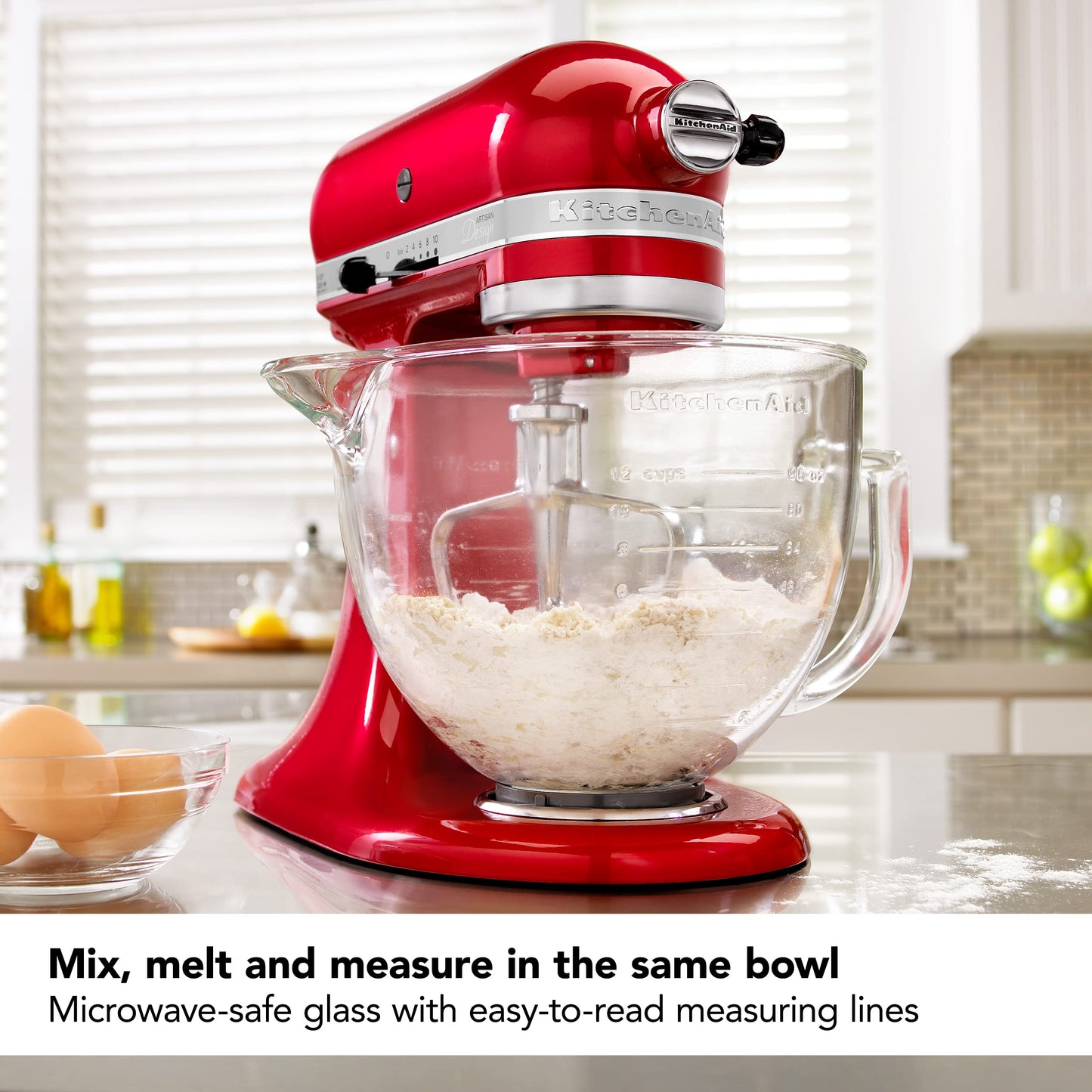 KitchenAid 5 Quart Tilt-Head Glass Bowl with Measurement Markings & Lid - KSM5GB