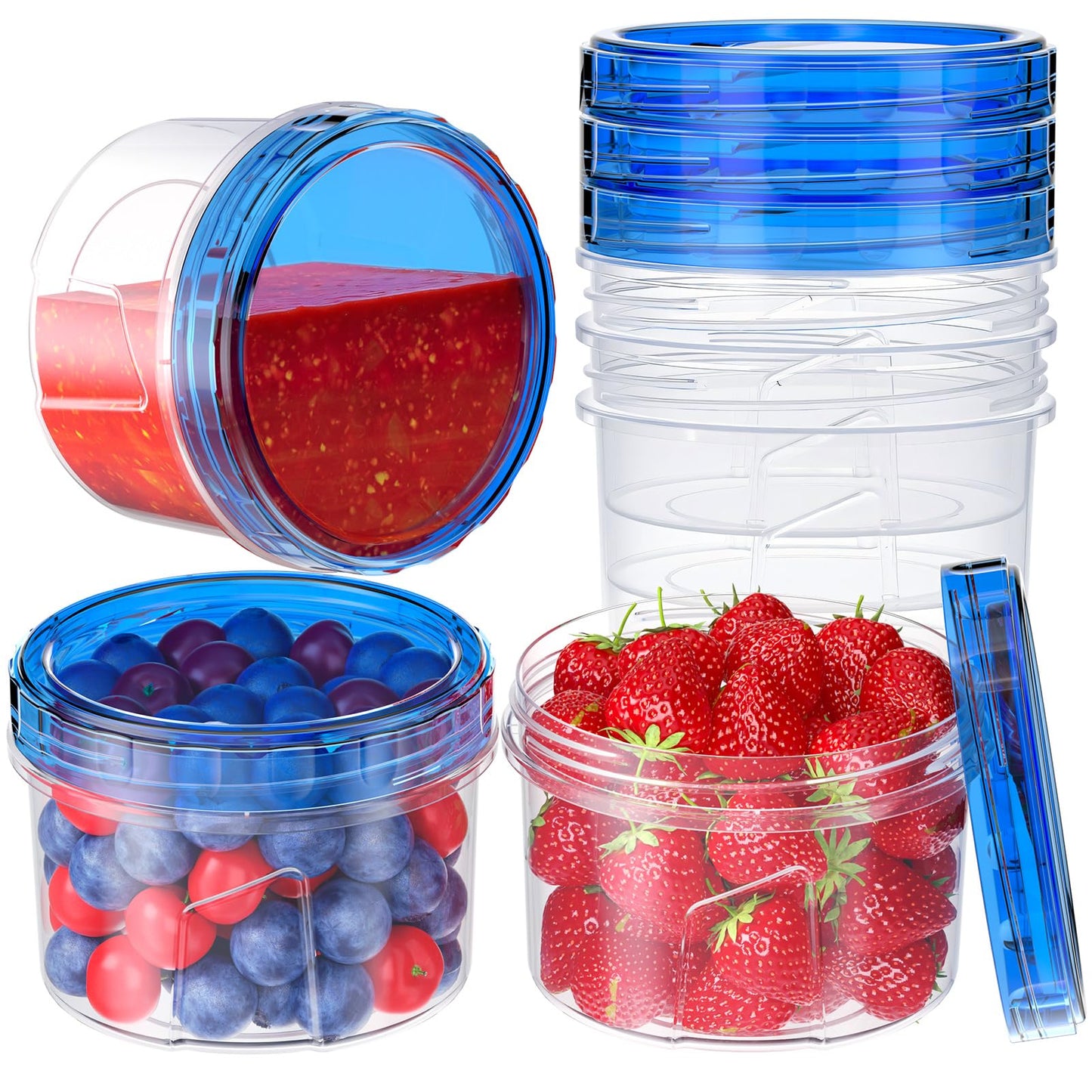 Winproper 6 Pack-16 OZ Freezer Storage Containers, Small Plastic Containers with Twist Top Lids, Round Food Storage Containers, Reusable Soup Container Microwave/Dishwasher Safe