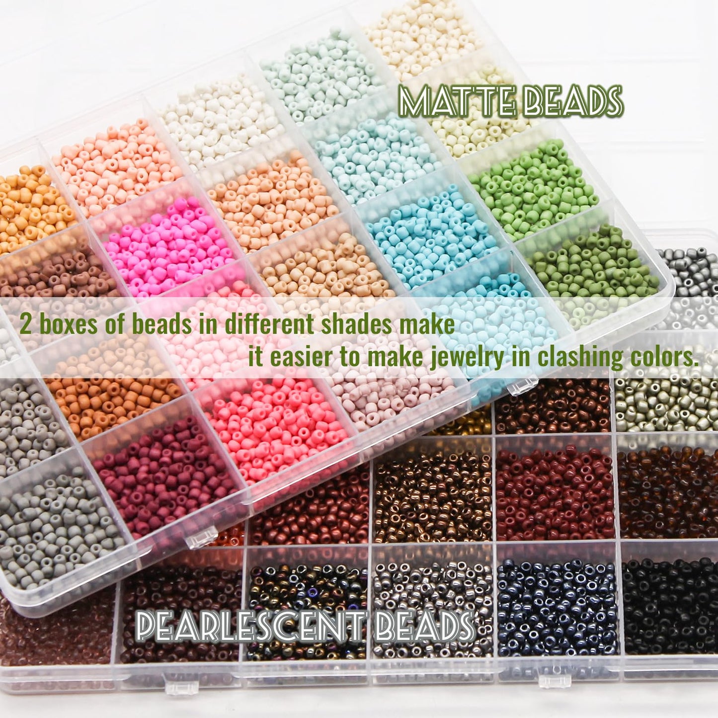 EuTengHao Glass Seed Beads for Bracelet Making Kit, 8/0 Small Pony Beads for Bracelet Necklace Jewelry Making DIY Crafting (3mm, 48 Colors, Frosted Glass and Lacquered)