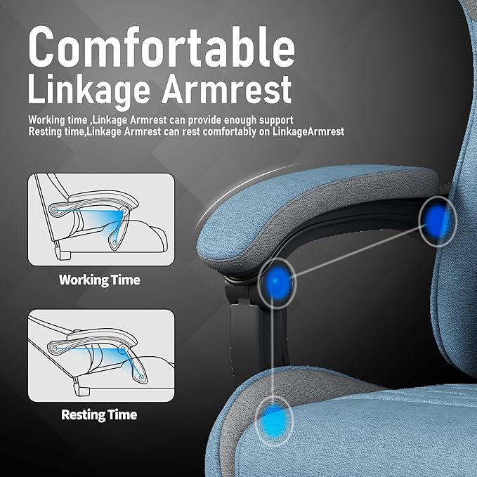 Gaming Chair, Fabric Computer Chairs with Lumbar Support and Massager, Ergonomic Office Chair with Footrest & Pocket Spring Cushion, Bearing 400 LBS（Blue）