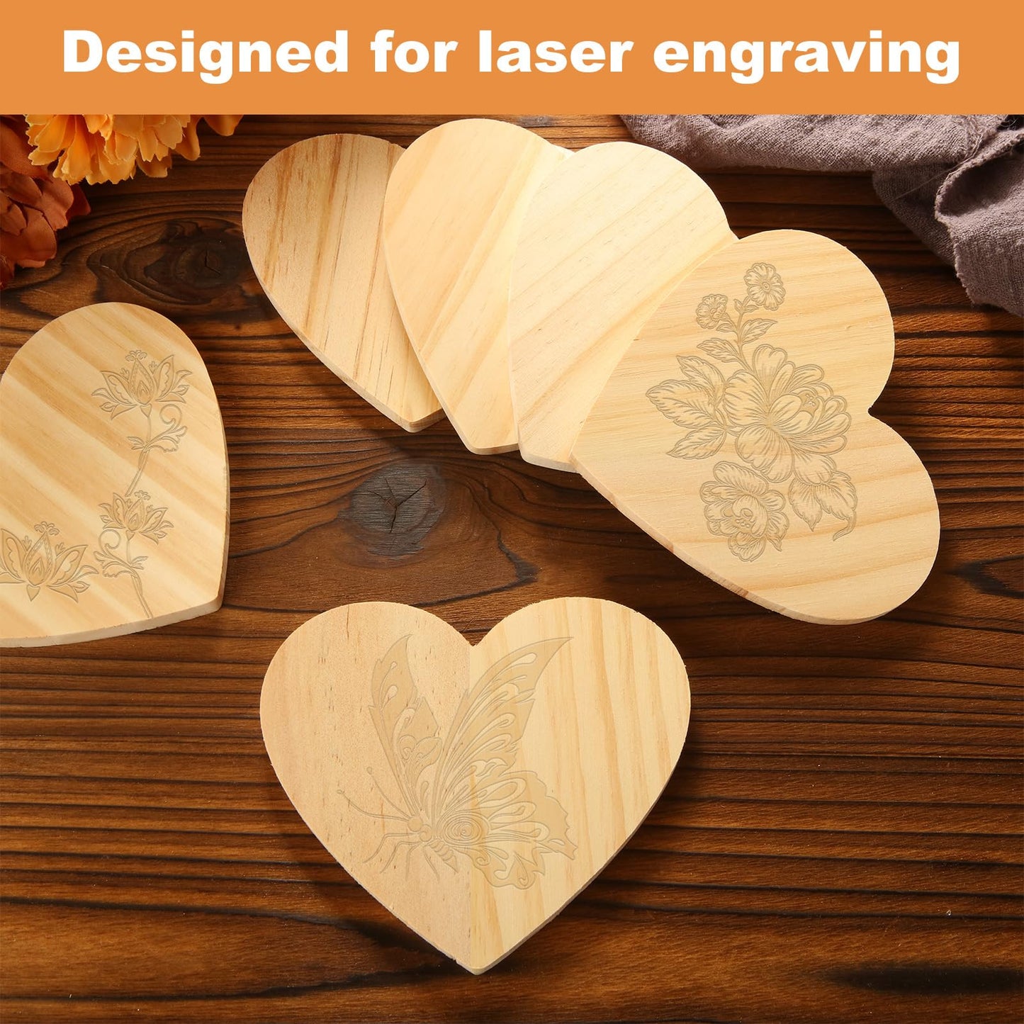 DAJAVE 50 Pack Unfinished Wood Coasters 4 Inch Heart Shape Wooden Coasters for Crafts with Non-Slip Silicon Dots, Wood Coasters Bulk for DIY Stained Painting Wood Engraving Home Decoration