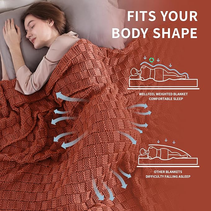 Knitted Weighted Blanket Adult, No Beads Heavy Blanket 48” x 72'' 15lbs, Breathable Chunky Knit Blanket, Cooling Weighted Blanket for Hot Sleepers, Christmas Home Decor (Orange)